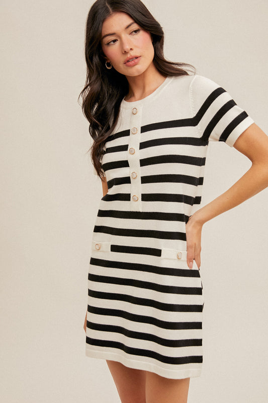 Button Accent Sweater Dress