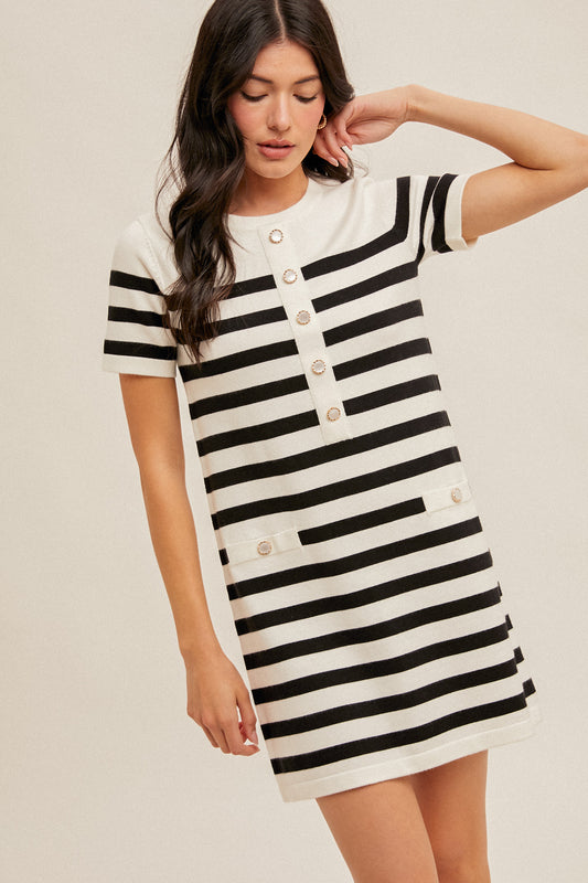 Button Accent Sweater Dress