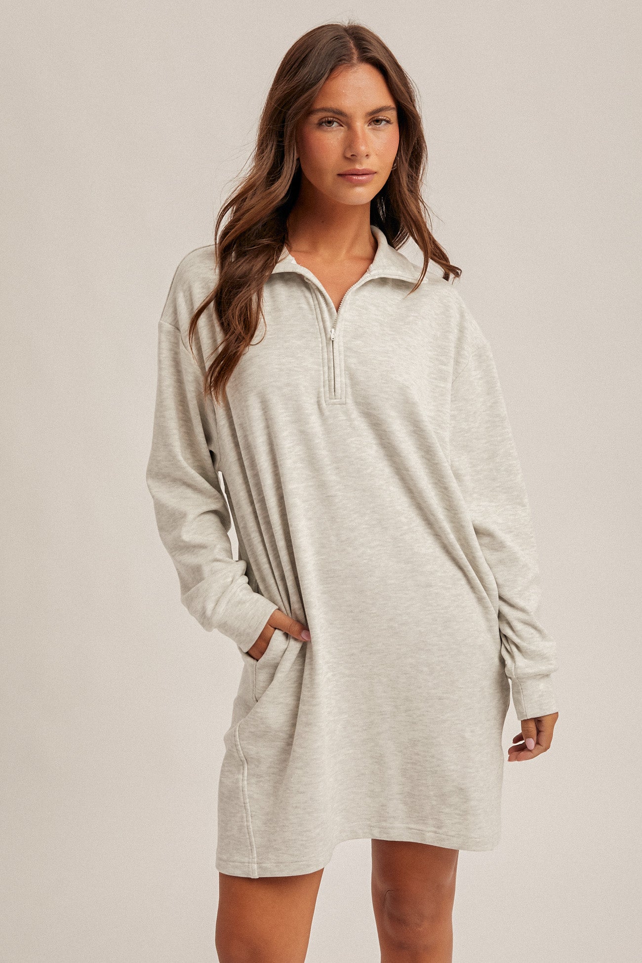 Quarter-Zip Sweatshirt Dress M / LT GREY Quarter-Zip Sweatshirt Dress M / LT GREY
