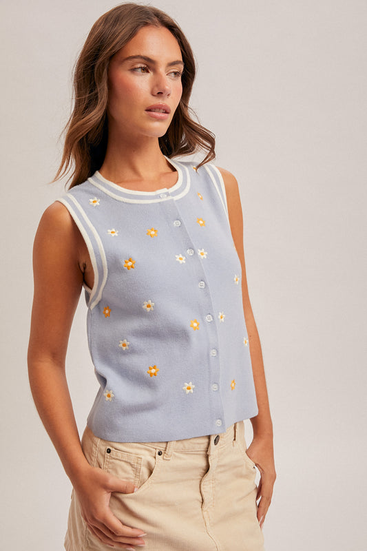 Floral Button Down Sleeveless Top