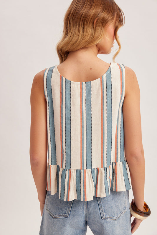 Sleeveless Striped Peplum Tank