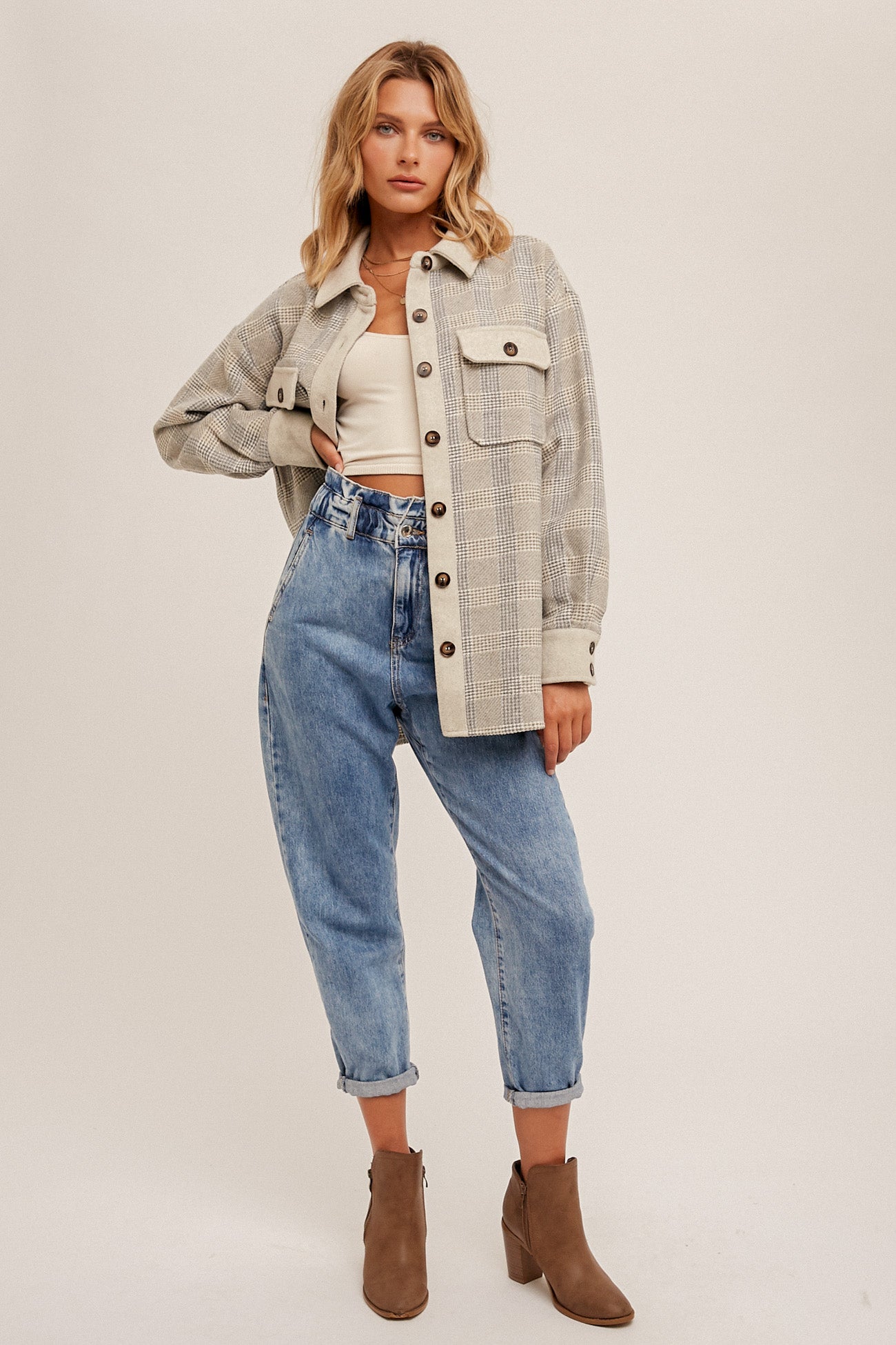 Contrast Detail Plaid Shacket