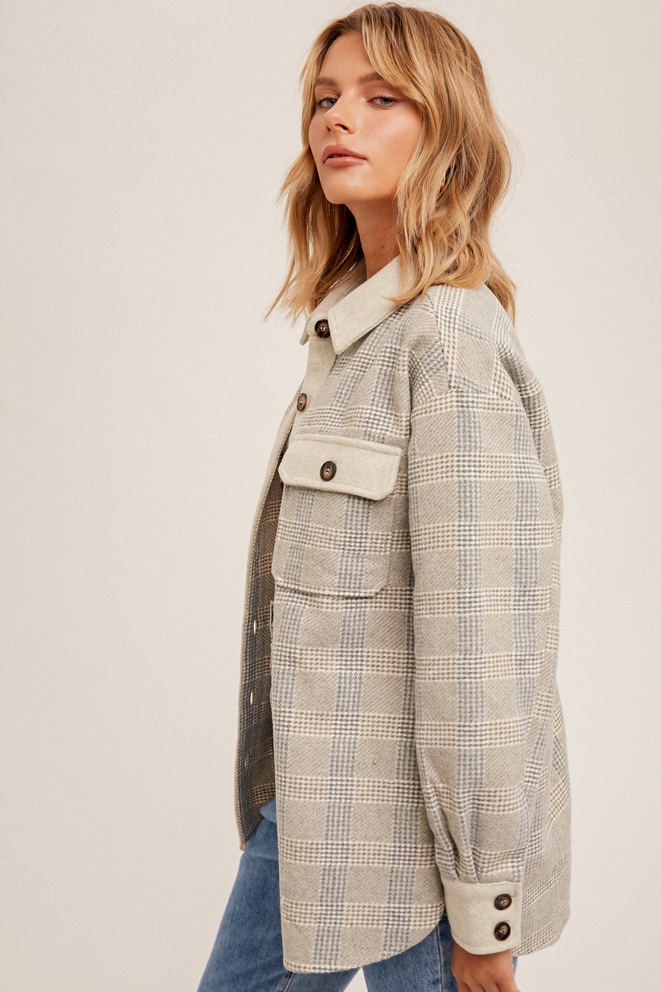 Contrast Detail Plaid Shacket