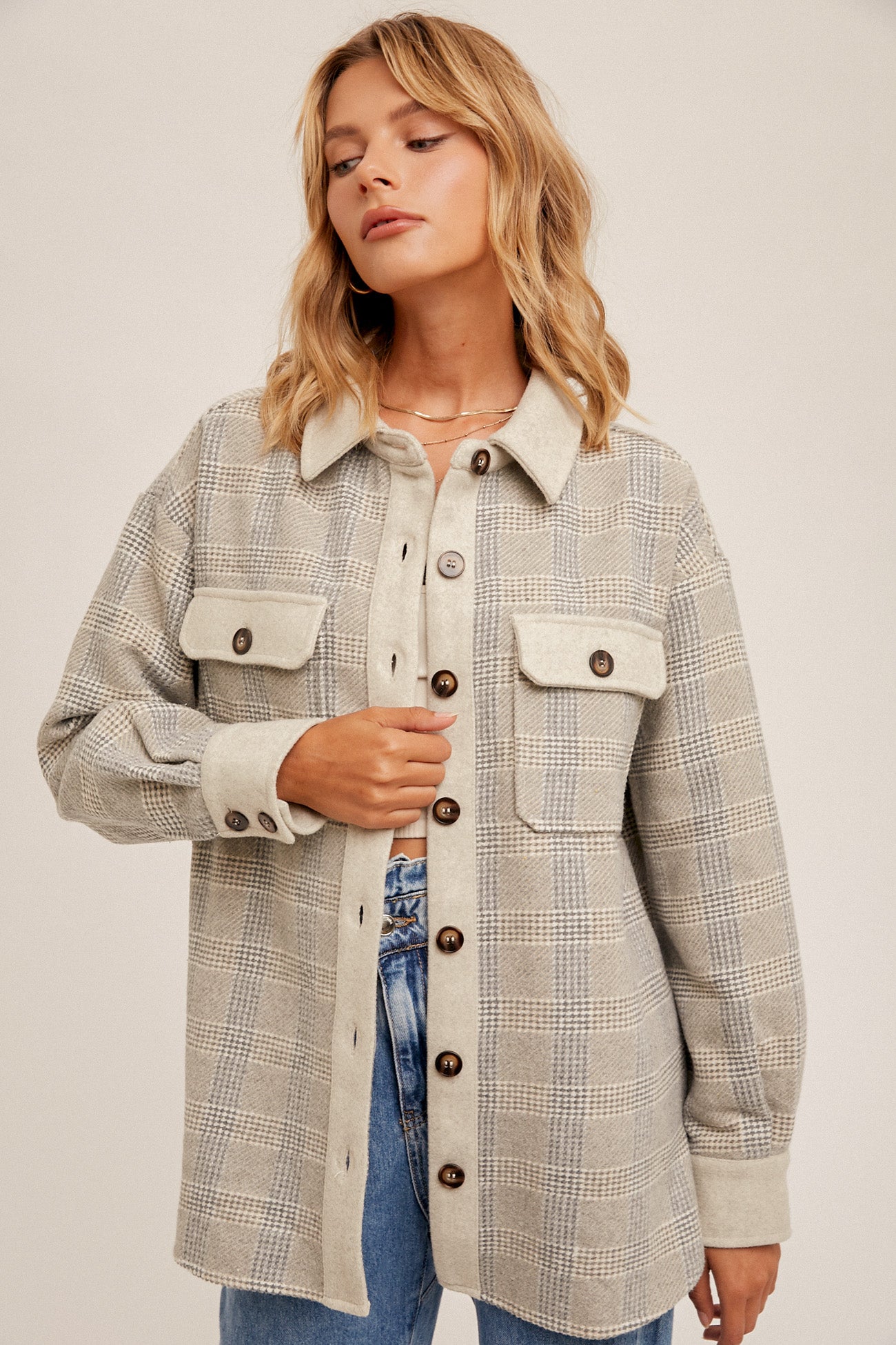 Contrast Detail Plaid Shacket