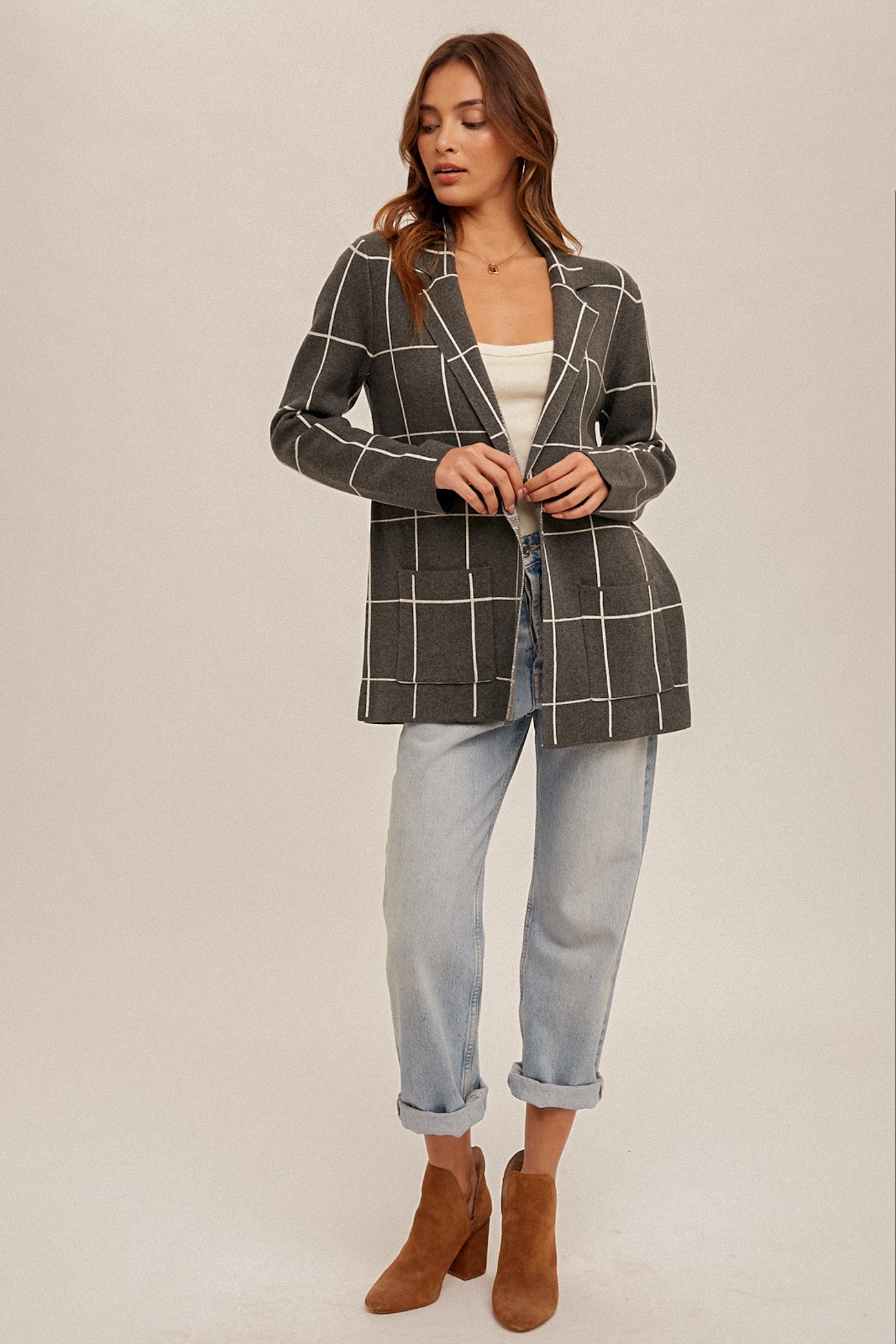 Grid Pattern Cardigan