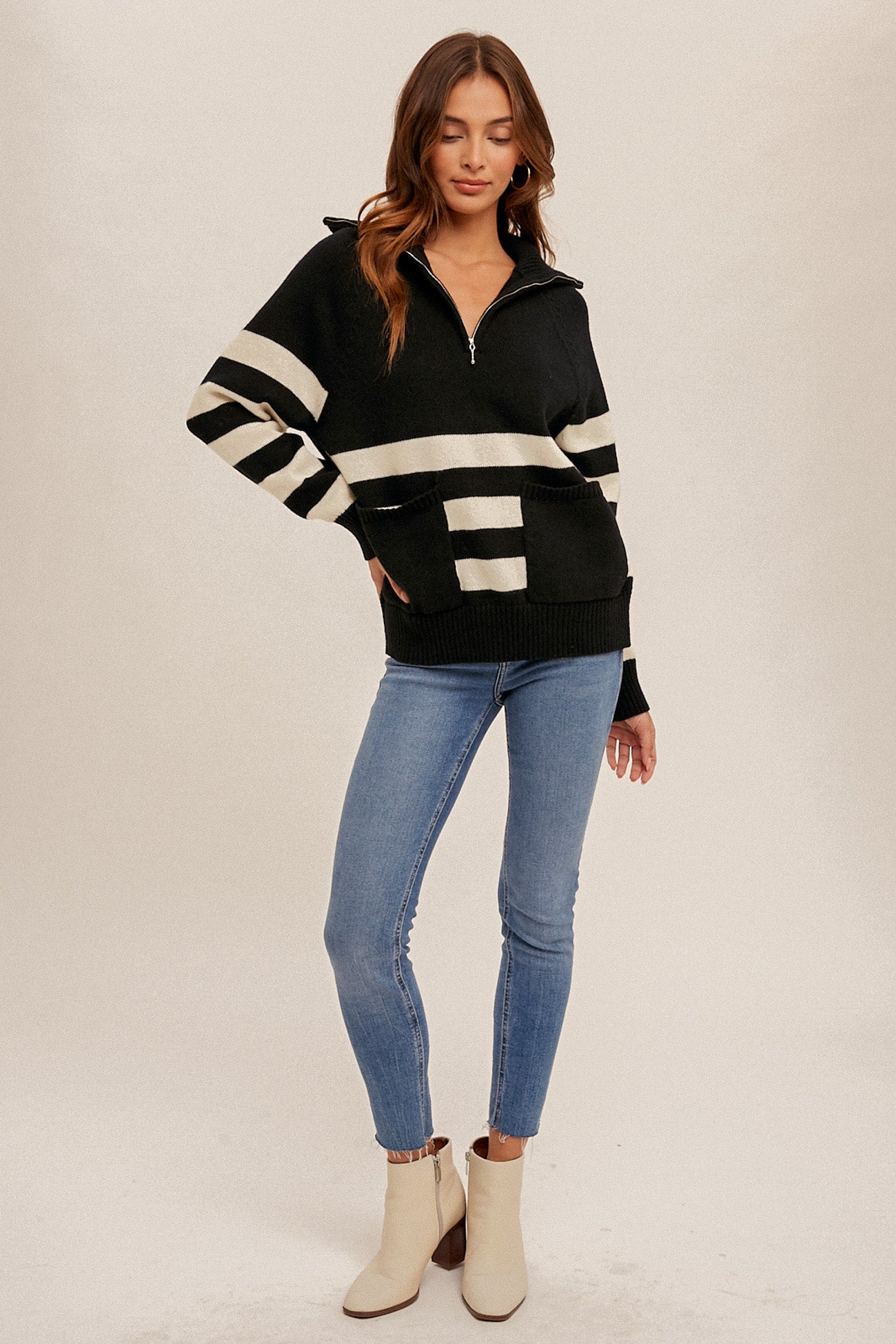 Zip Up Striped Sweater