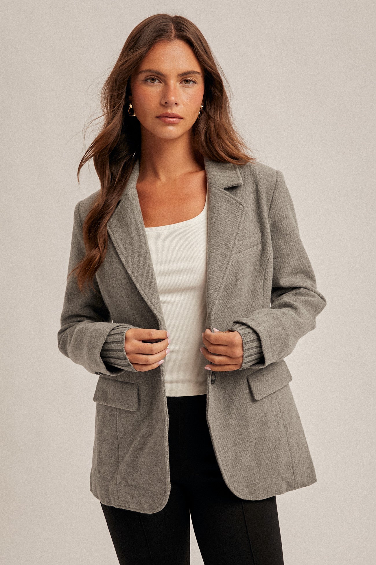 Knit Cuff Layered Blazer
