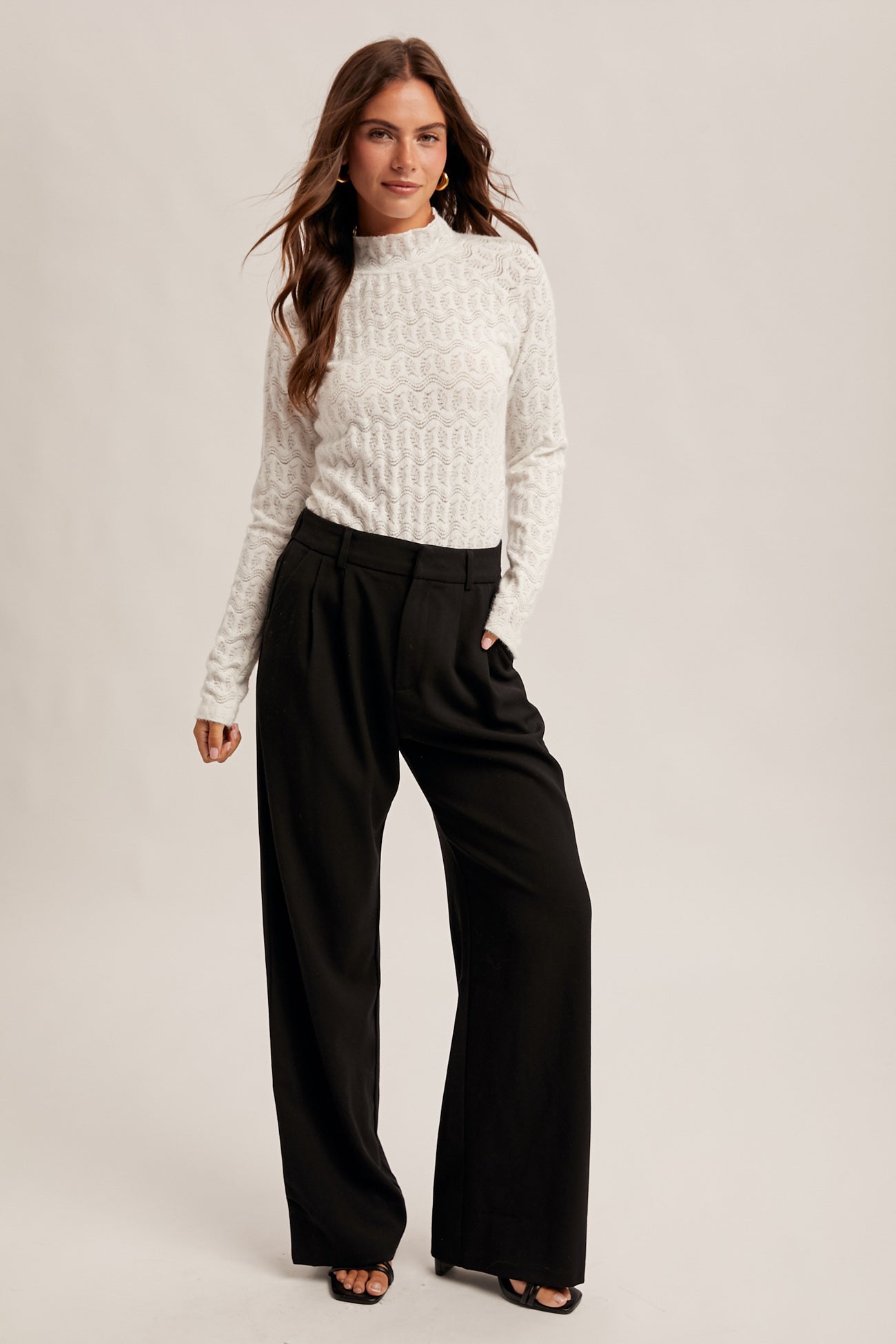 Brushed Lace Mock Neck Top