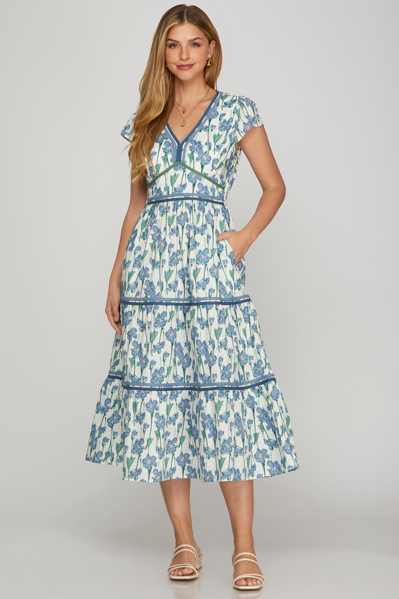 Cap Sleeve Tiered Dress  Emilie-Bs