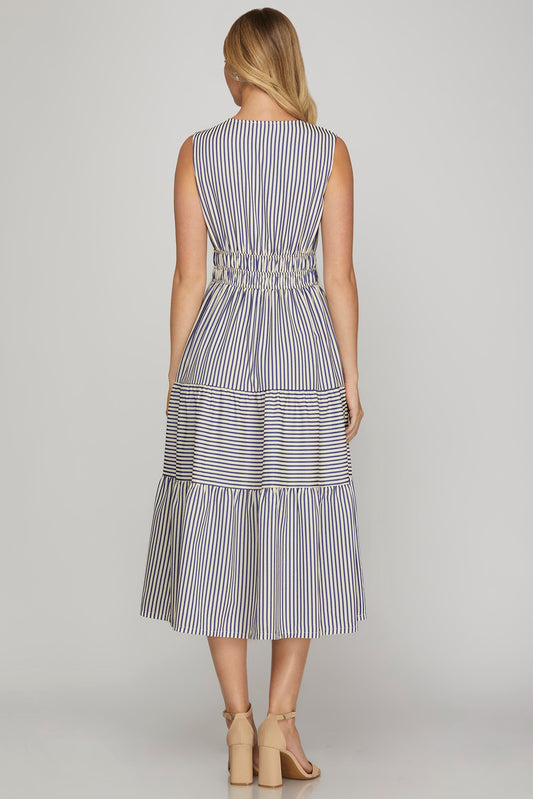 Striped Tiered Midi Dress