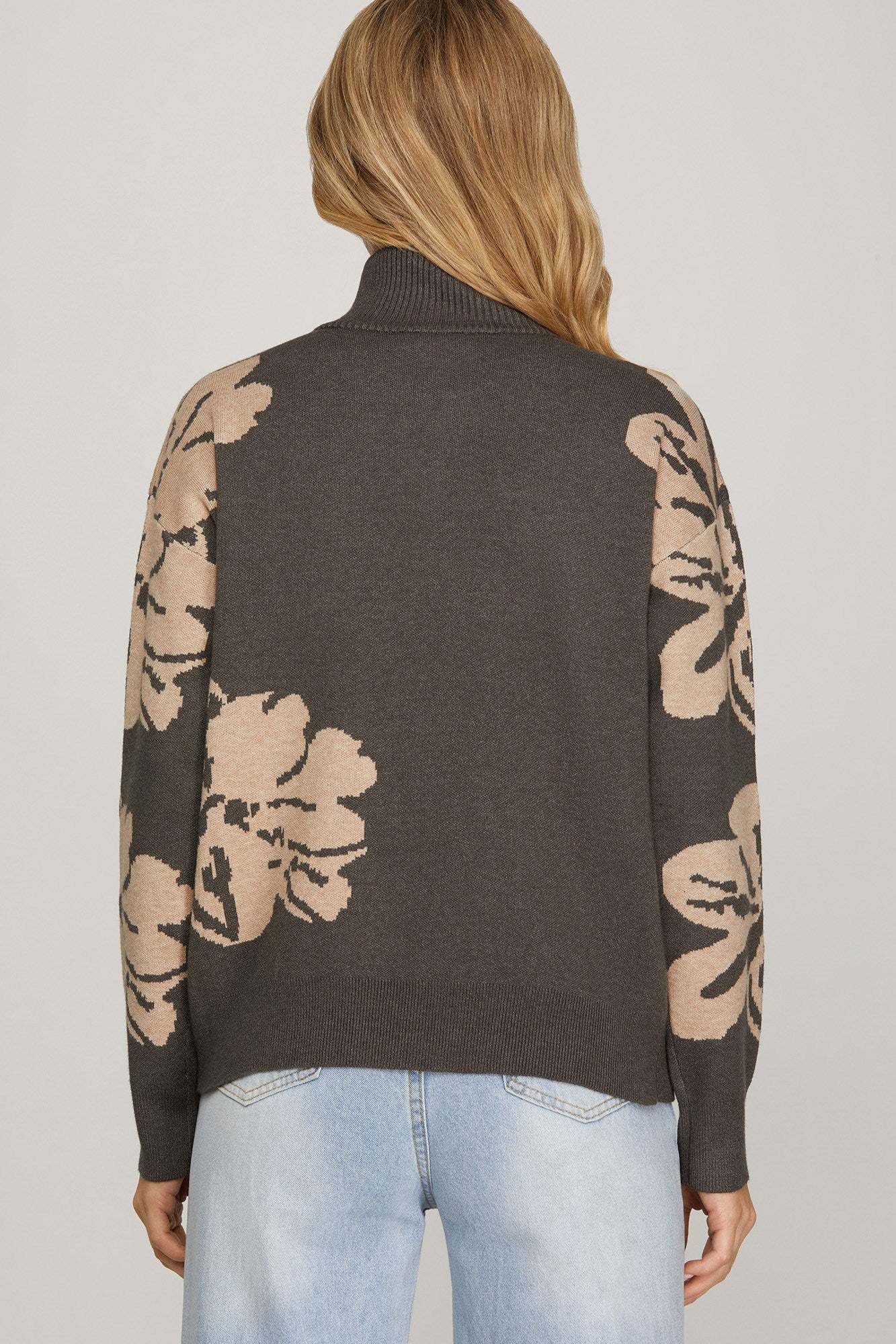 Half-Zip Floral Sweater