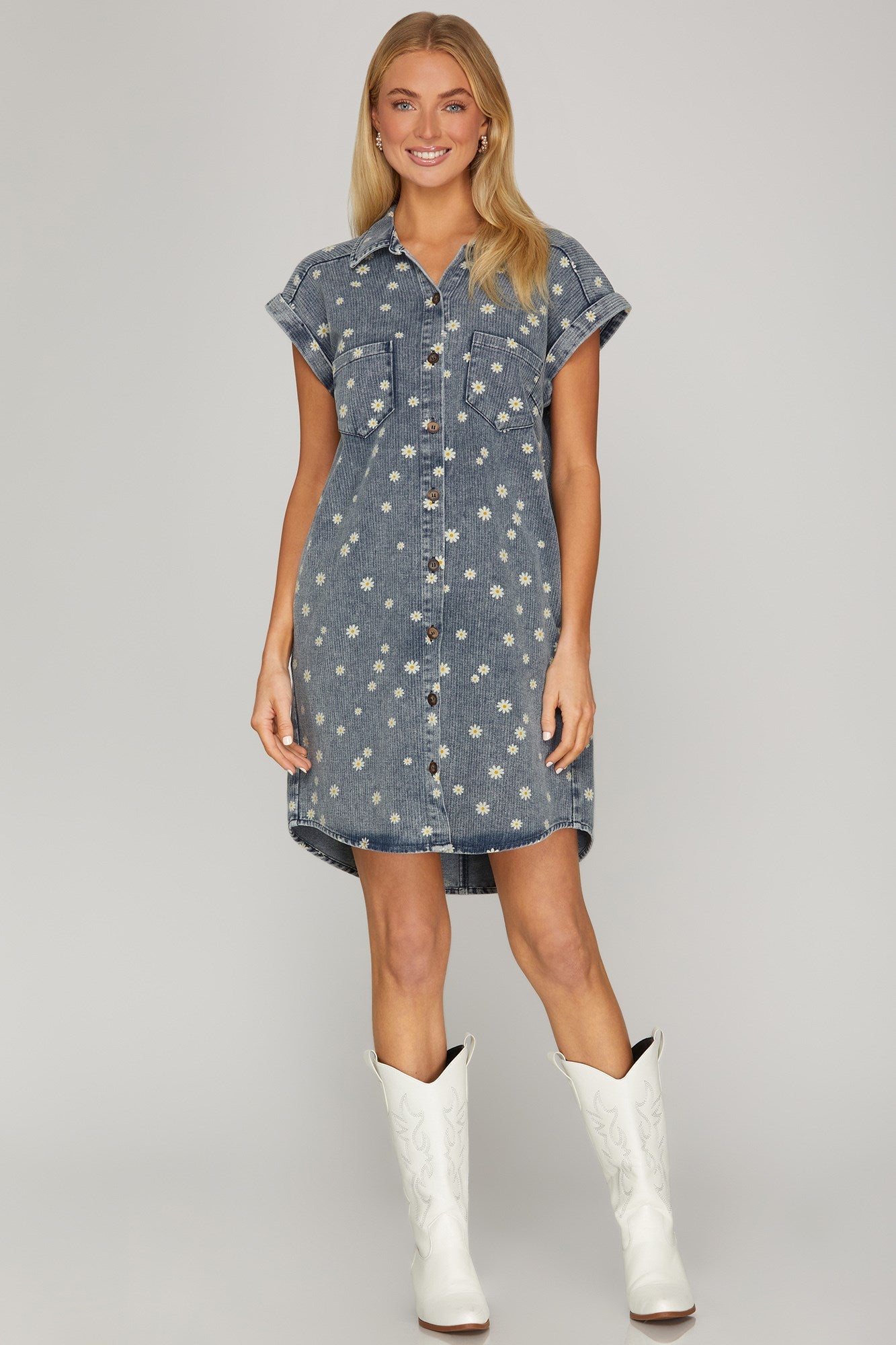 Cuff Collard Shirt Dress