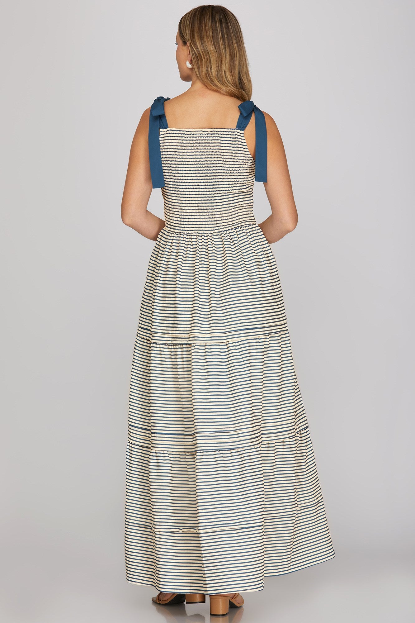 Contrast Tie Smocked Dress