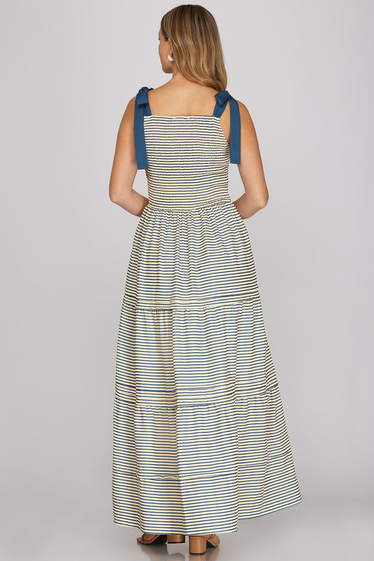 Contrast Tie Smocked Dress