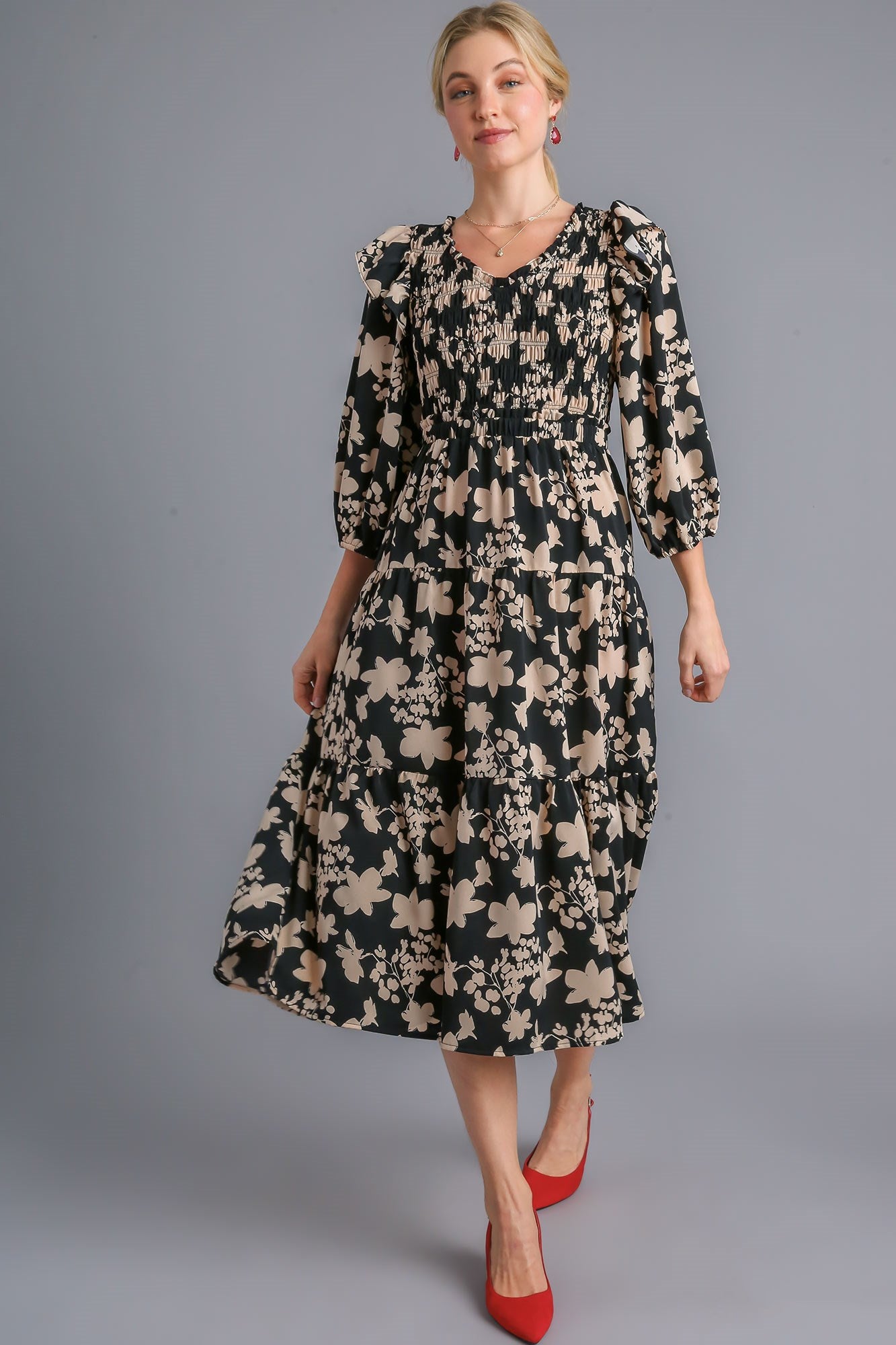 Smocking Ruffle Midi Dress