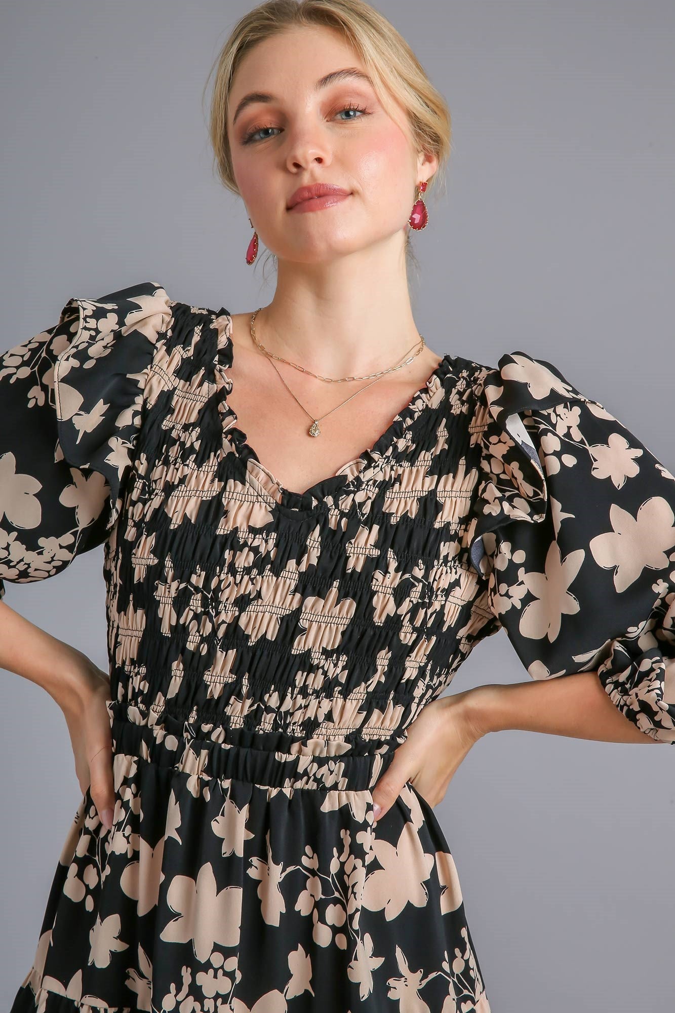 Smocking Ruffle Midi Dress