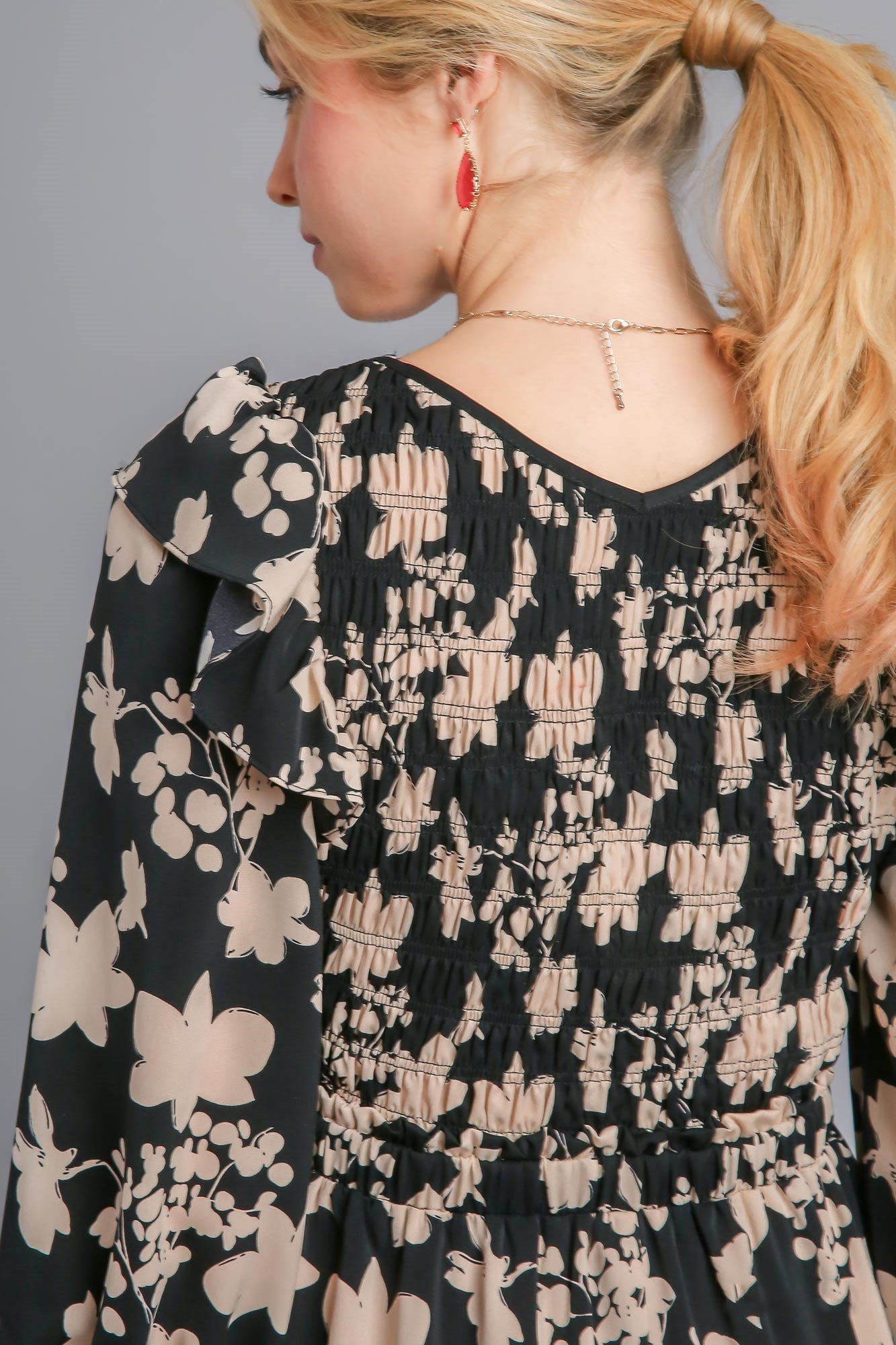Smocking Ruffle Midi Dress