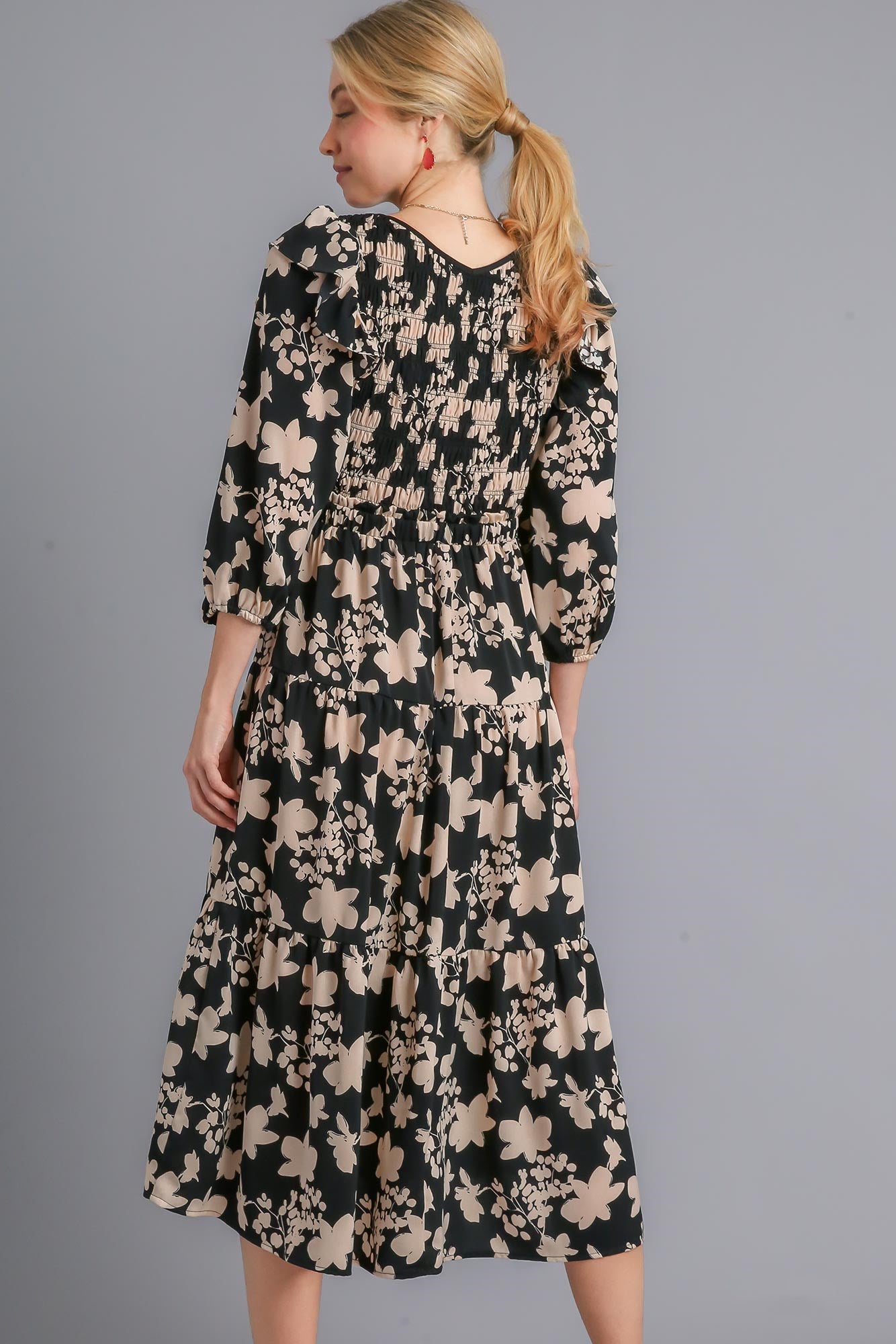 Smocking Ruffle Midi Dress