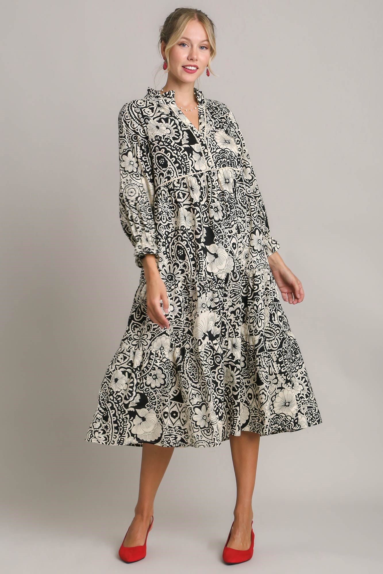 Floral Piping Detail Dress