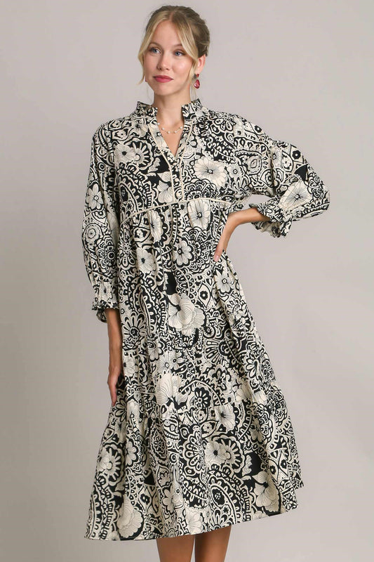 Floral Piping Detail Dress