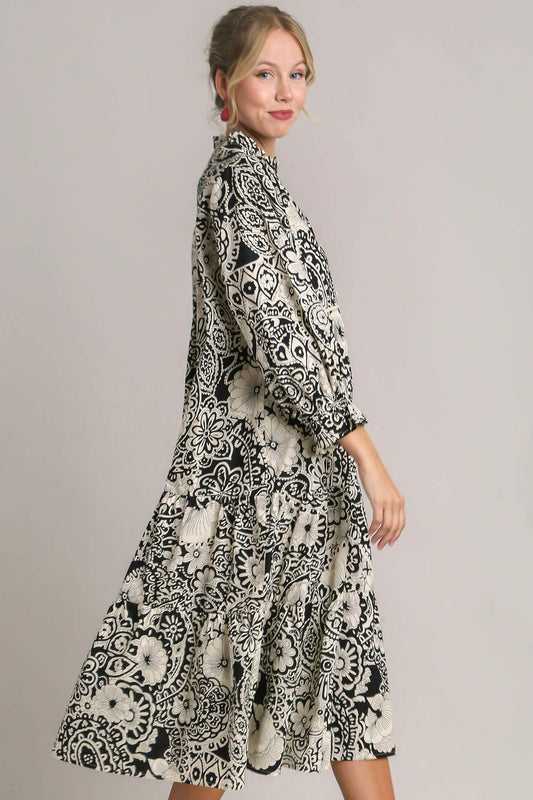 Floral Piping Detail Dress