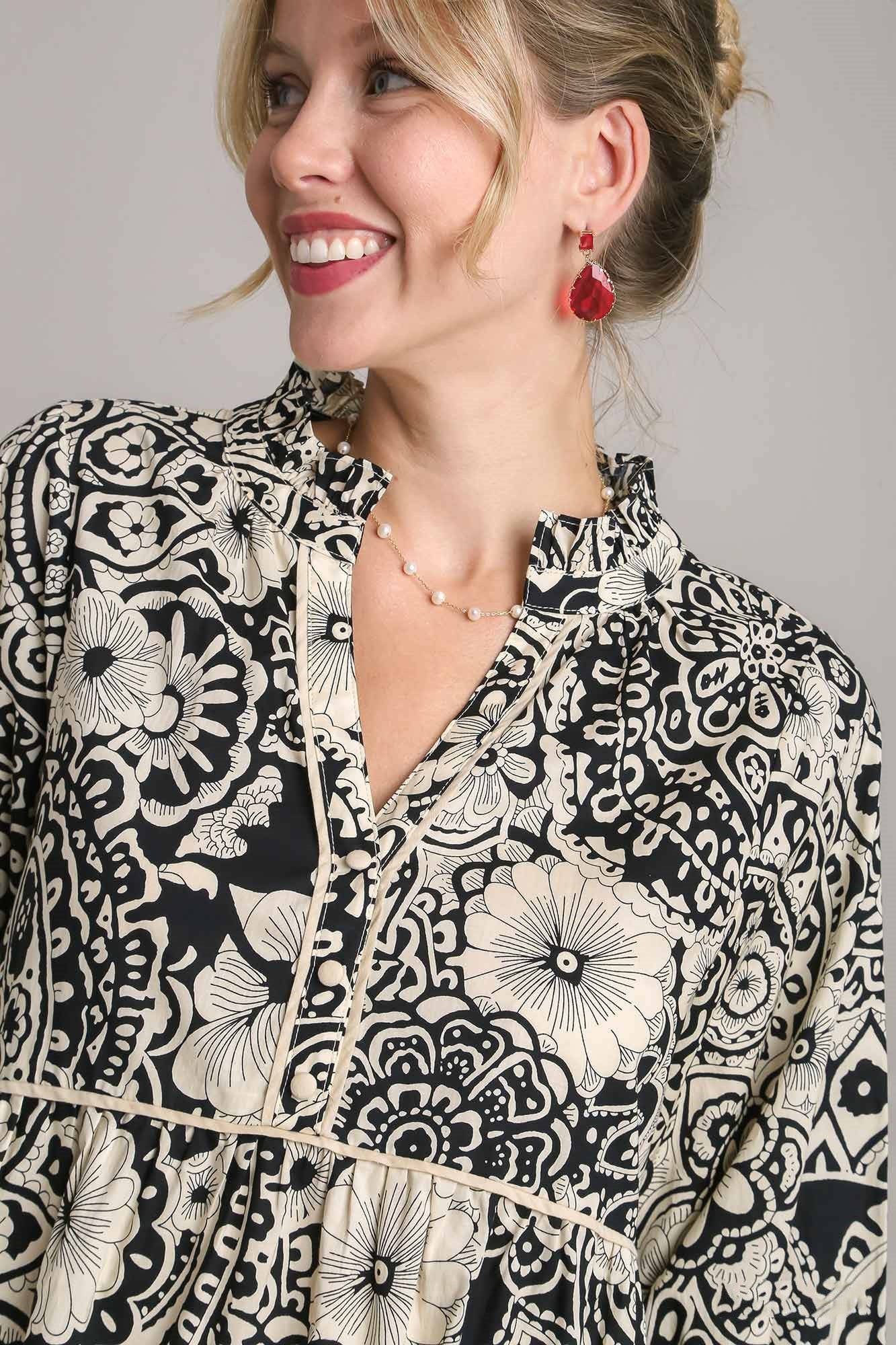 Floral Piping Detail Dress