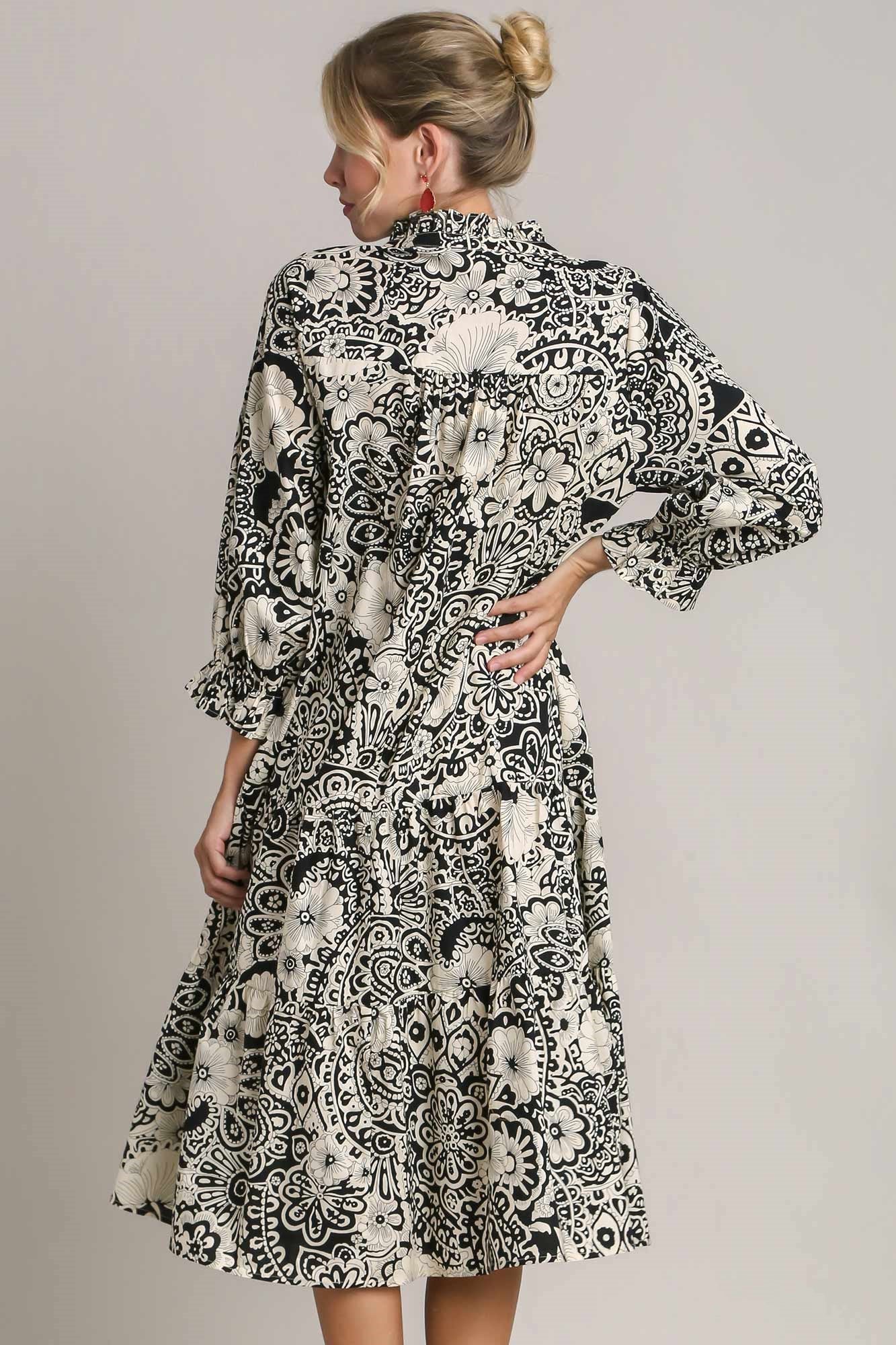 Floral Piping Detail Dress