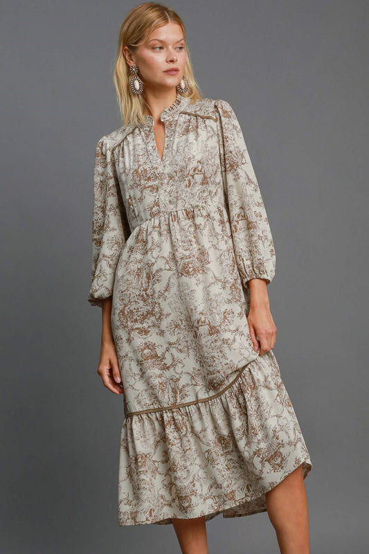 Landscape Print Midi Dress