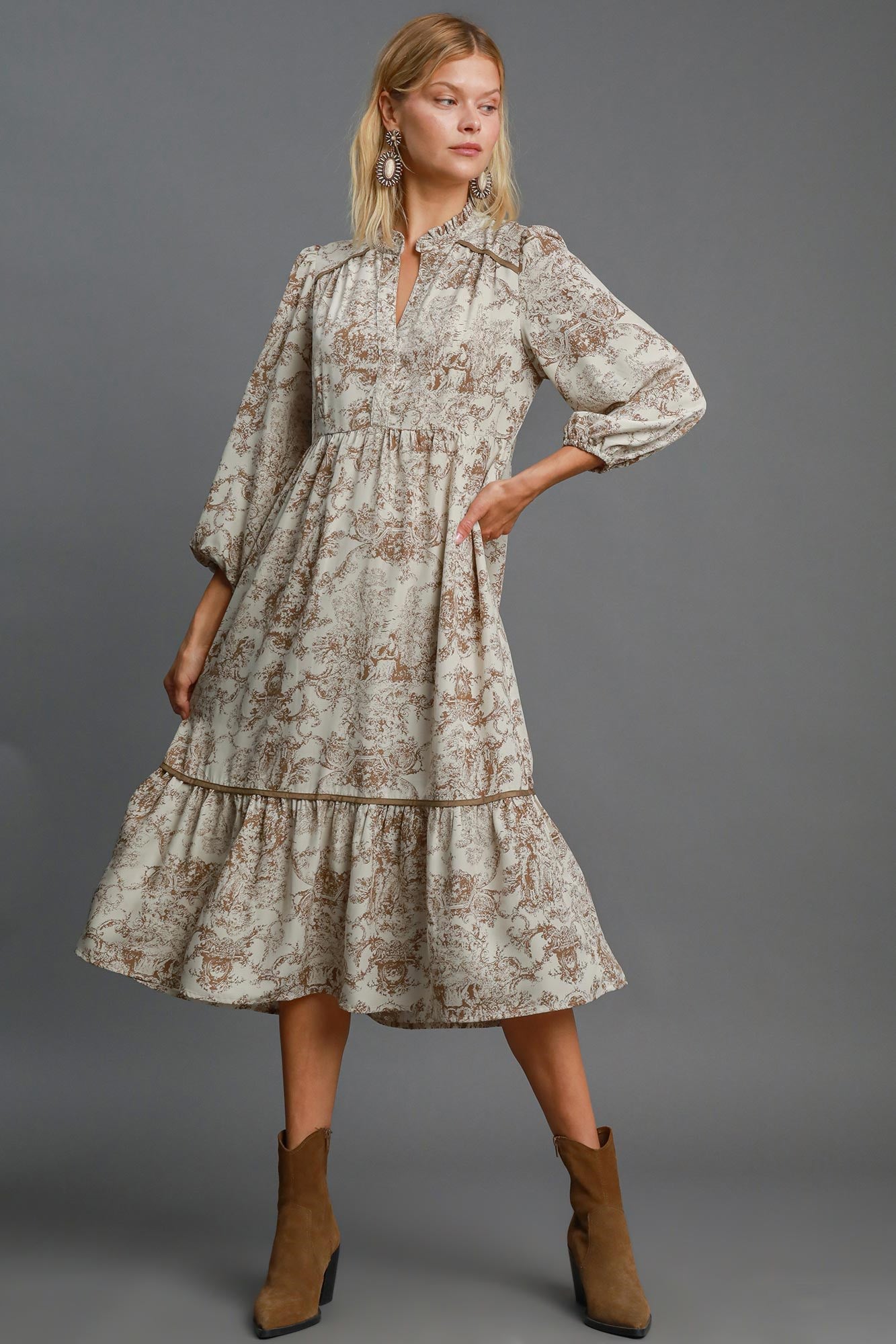 Landscape Print Midi Dress