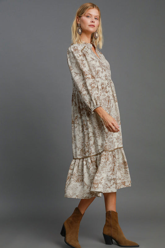 Landscape Print Midi Dress