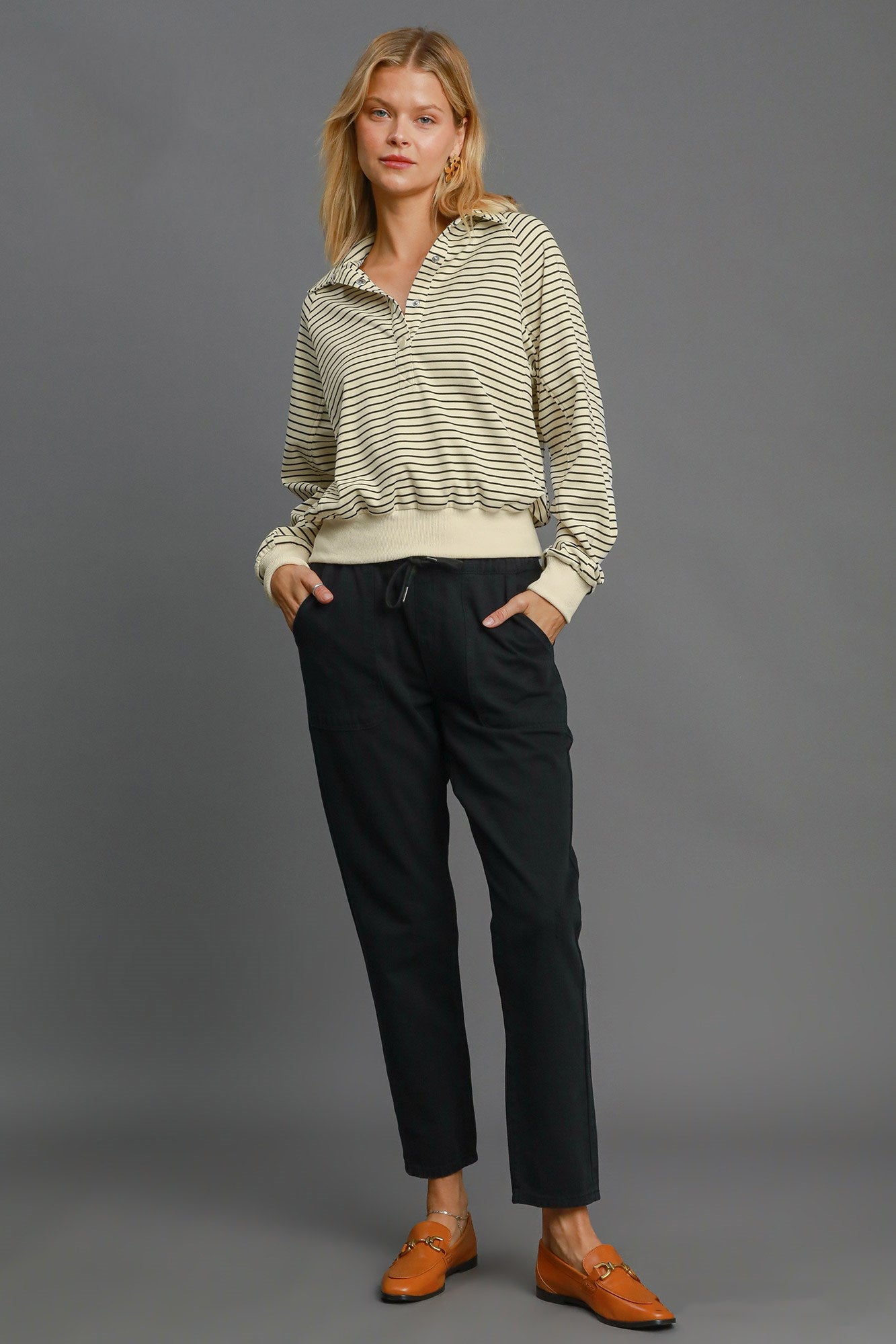 Half Button Stripe Top