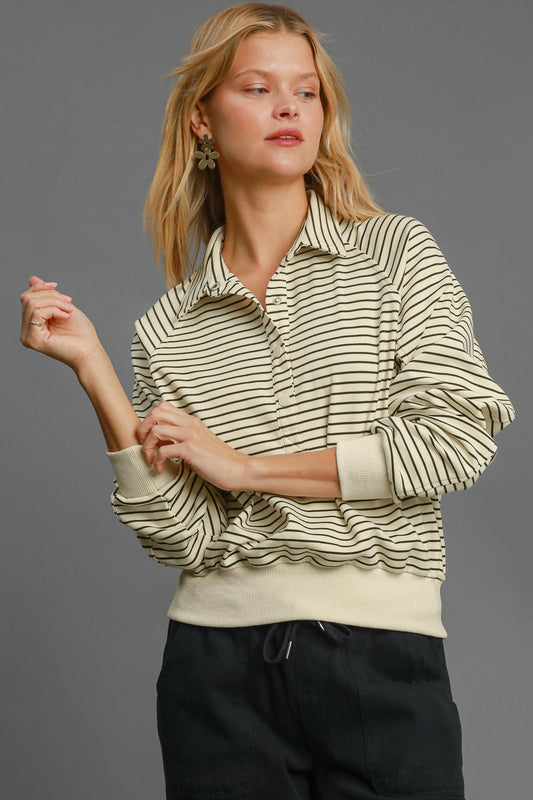 Half Button Stripe Top