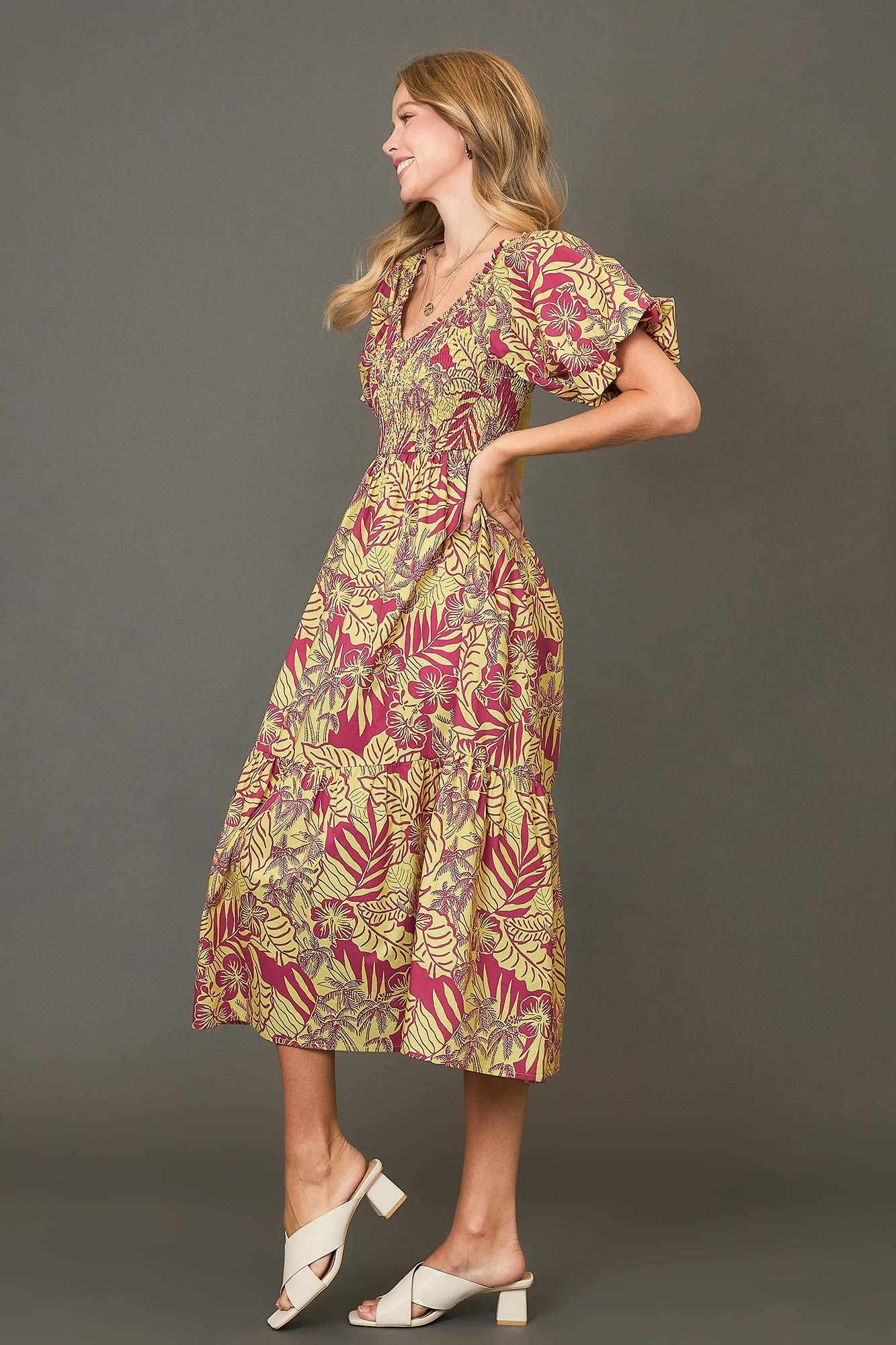 Tropical Poplin Midi Dress