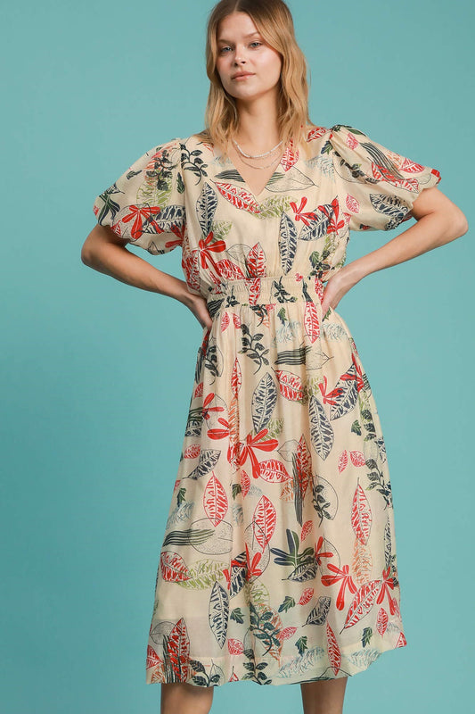 Abstract Florals V-Neck Dress