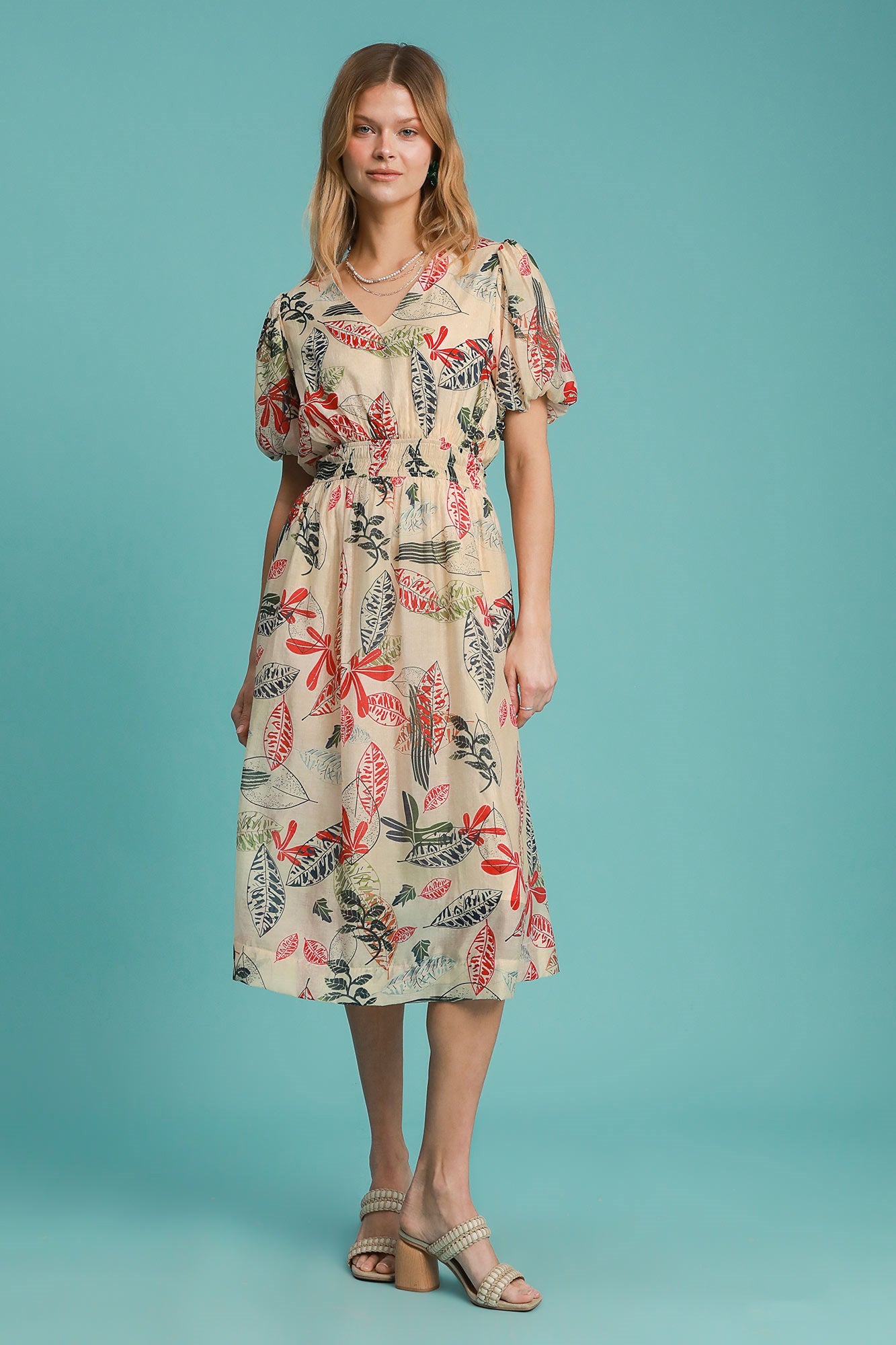 Abstract Florals V-Neck Dress