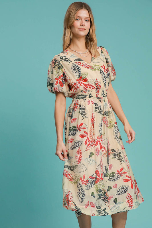 Abstract Florals V-Neck Dress