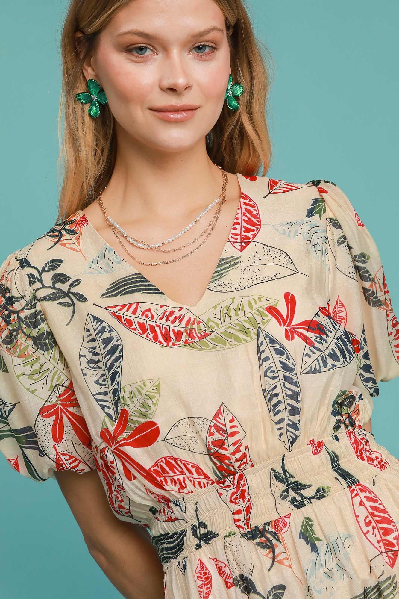 Abstract Florals V-Neck Dress