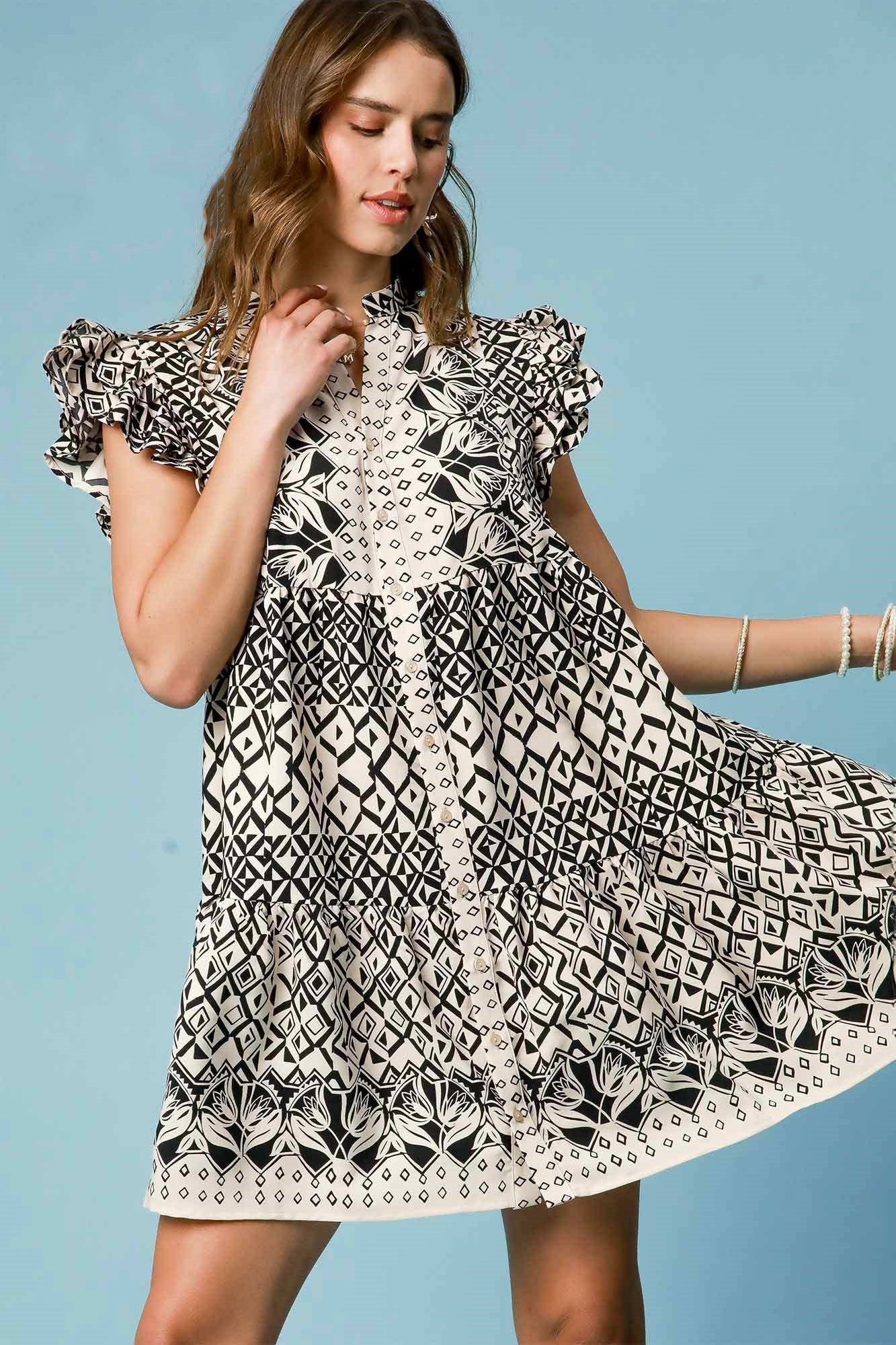 Boho Chic Ruffle Dress S / CREAM/BLACK Boho Chic Ruffle Dress S / CREAM/BLACK