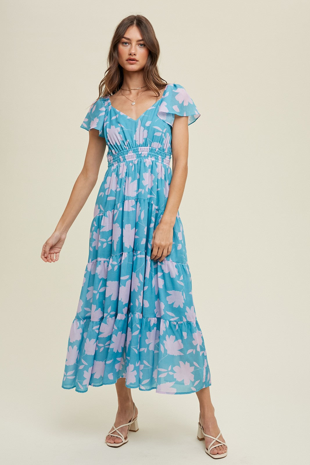 Floral Flutter Maxi Dress