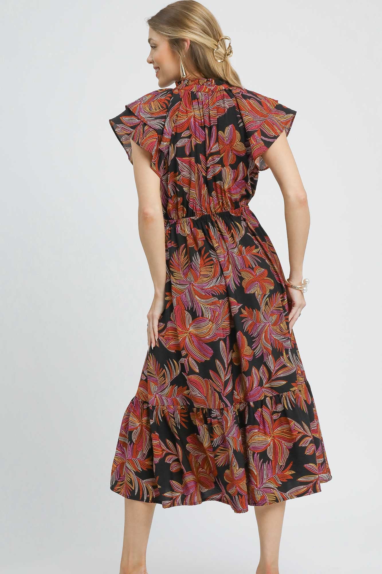 Tropical Ruffle Sleeve Dress