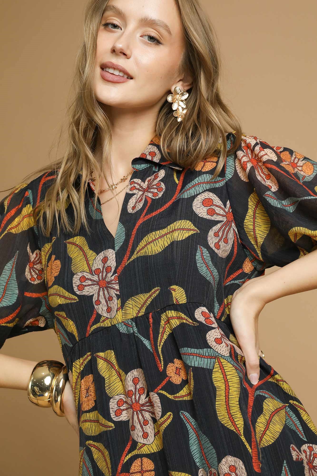 Mixed Florals Tiered Dress