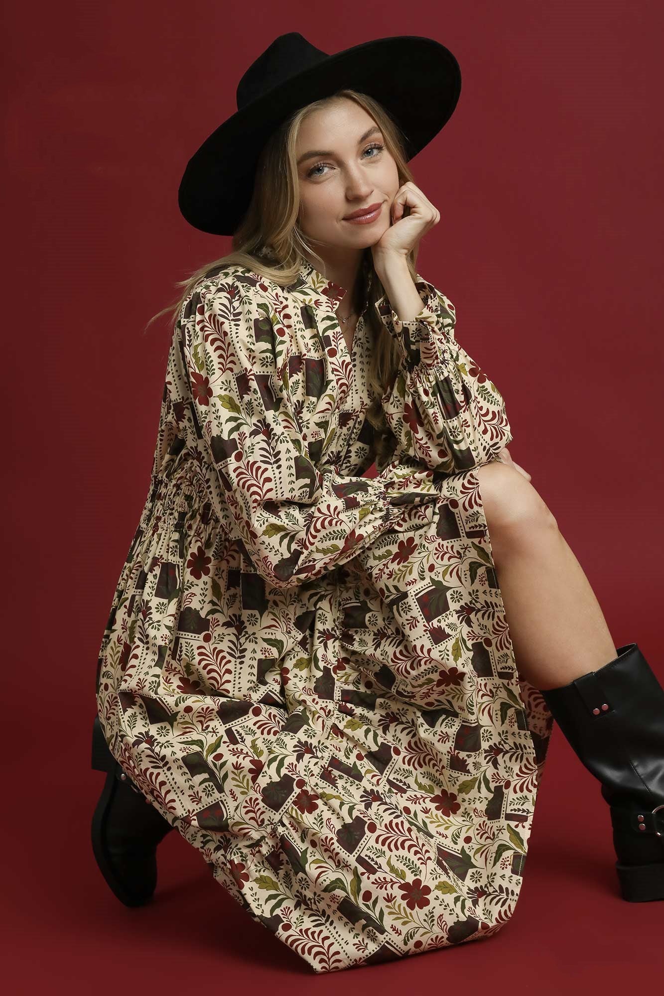 Vintage Floral Midi Dress