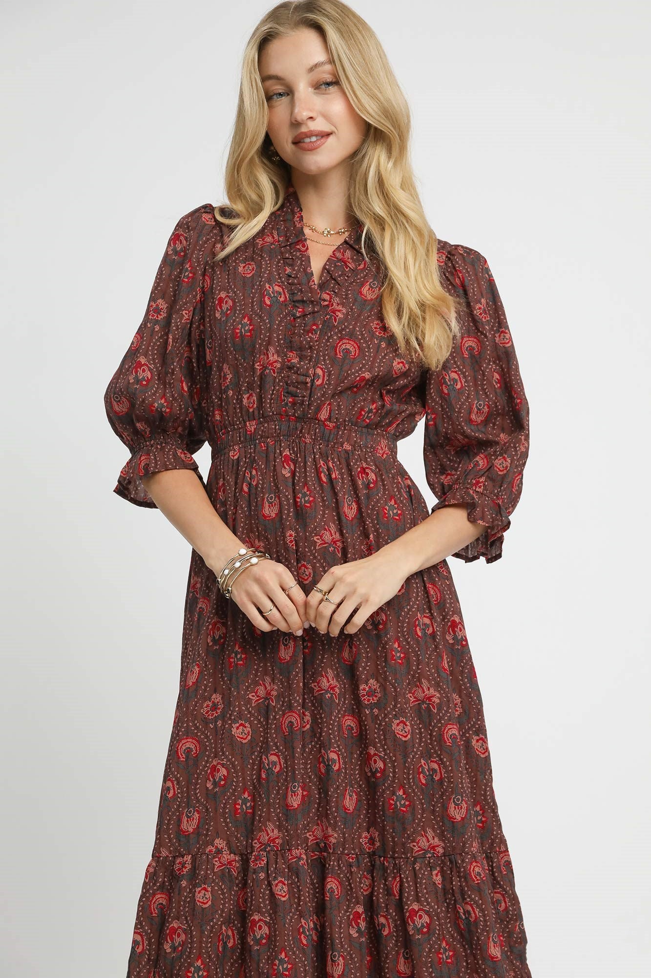 Puff Sleeve Midi Dress