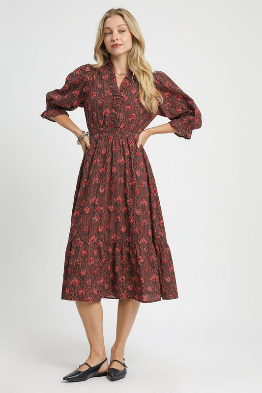 Puff Sleeve Midi Dress
