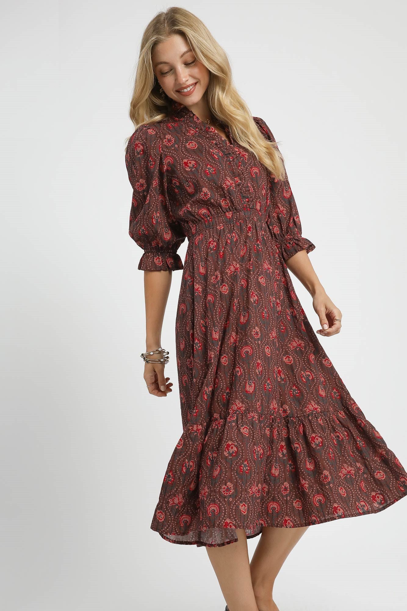 Puff Sleeve Midi Dress