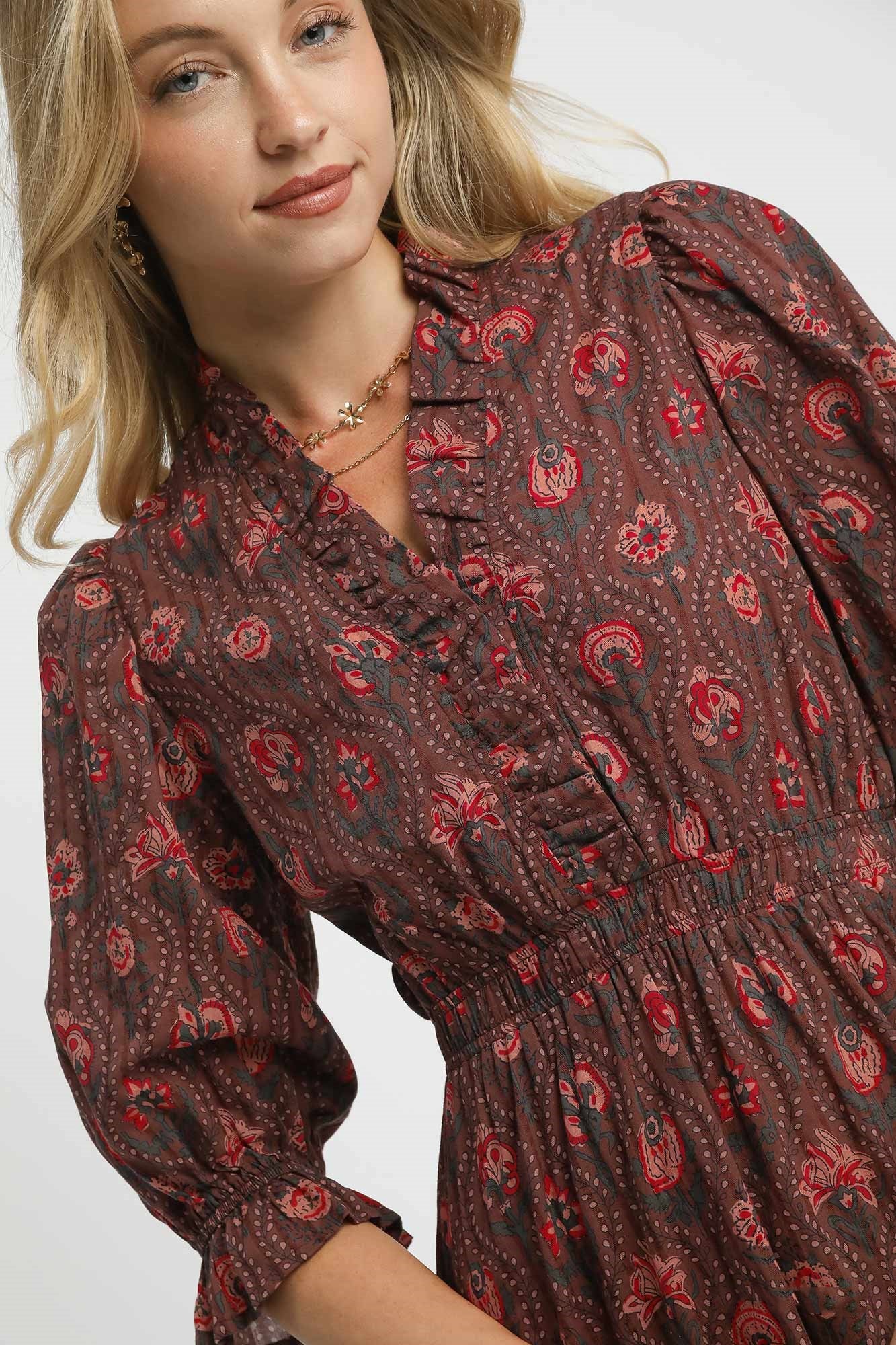 Puff Sleeve Midi Dress