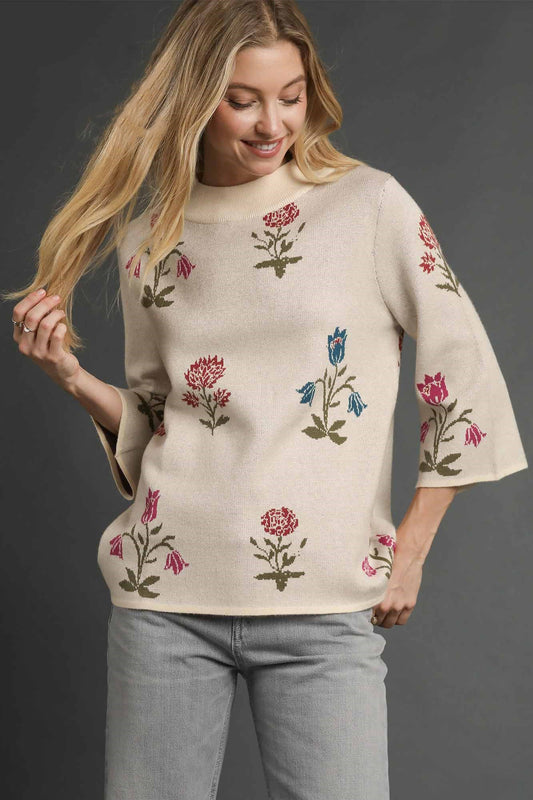 Wide Sleeve Floral Sweater