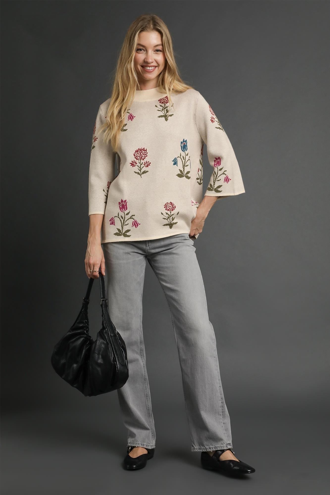Wide Sleeve Floral Sweater