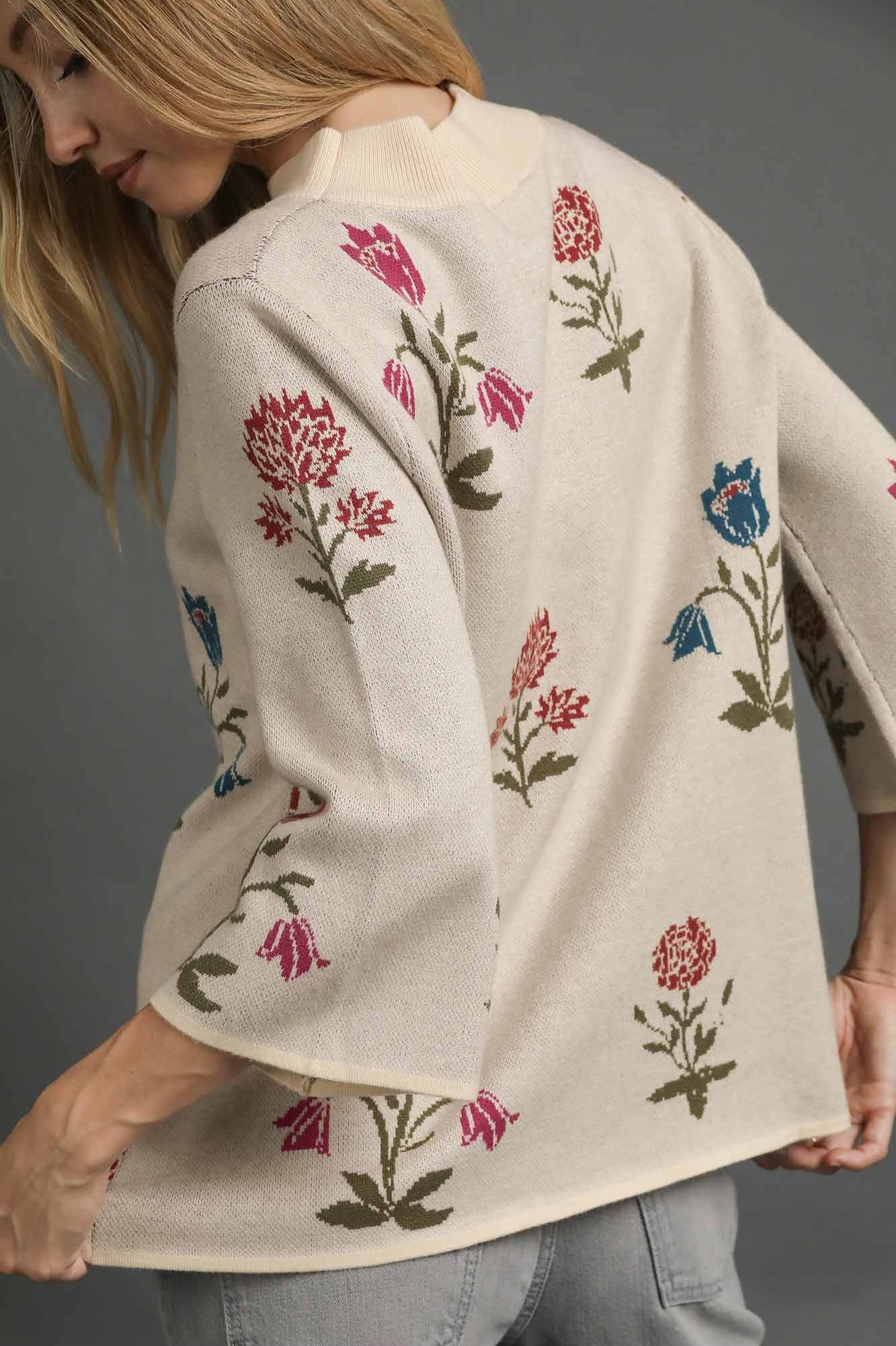 Wide Sleeve Floral Sweater