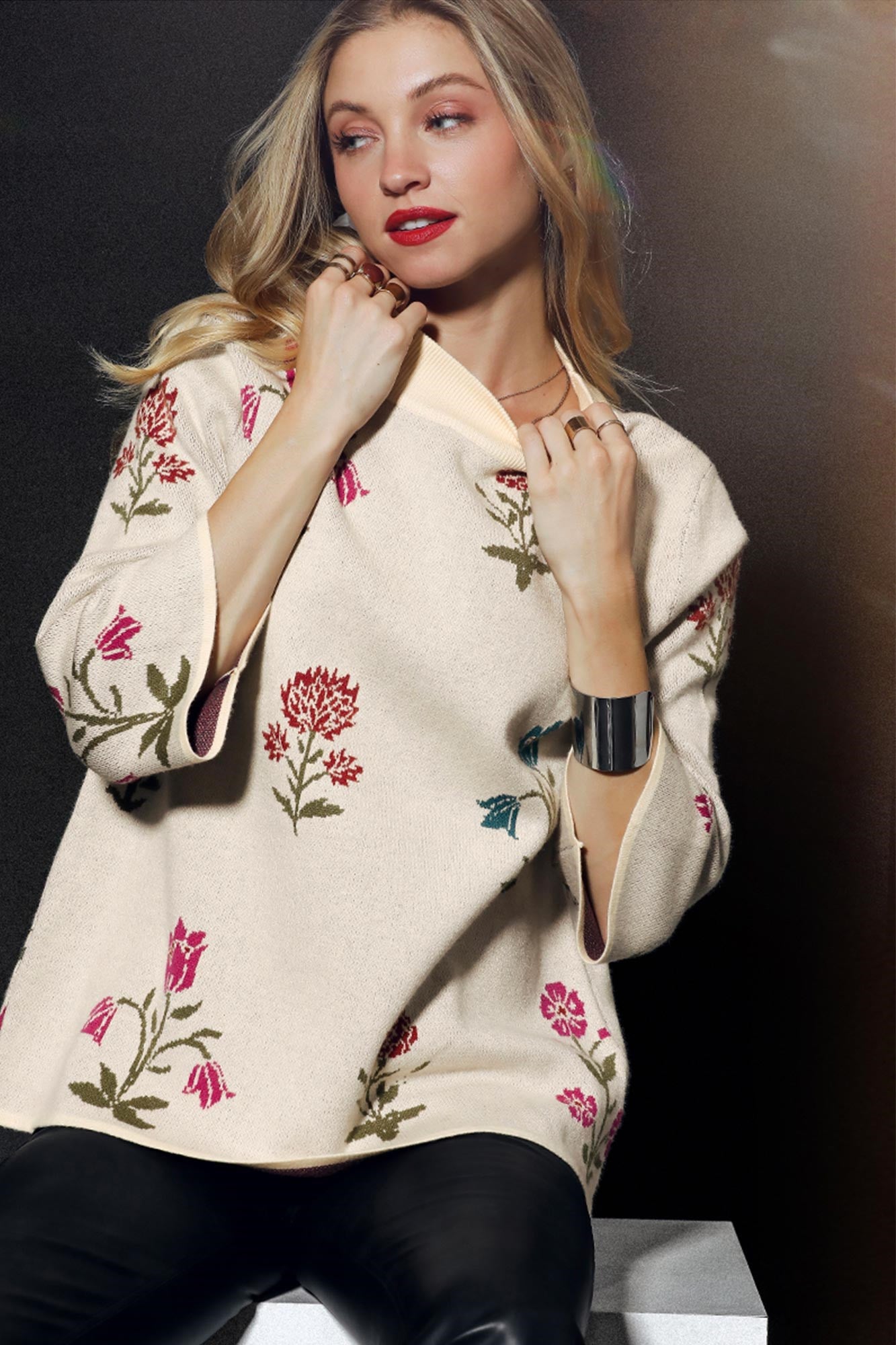 Wide Sleeve Floral Sweater